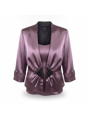 Xscape Womens Purple Satin Camisole & Jacket Set Beaded Detail Size 10